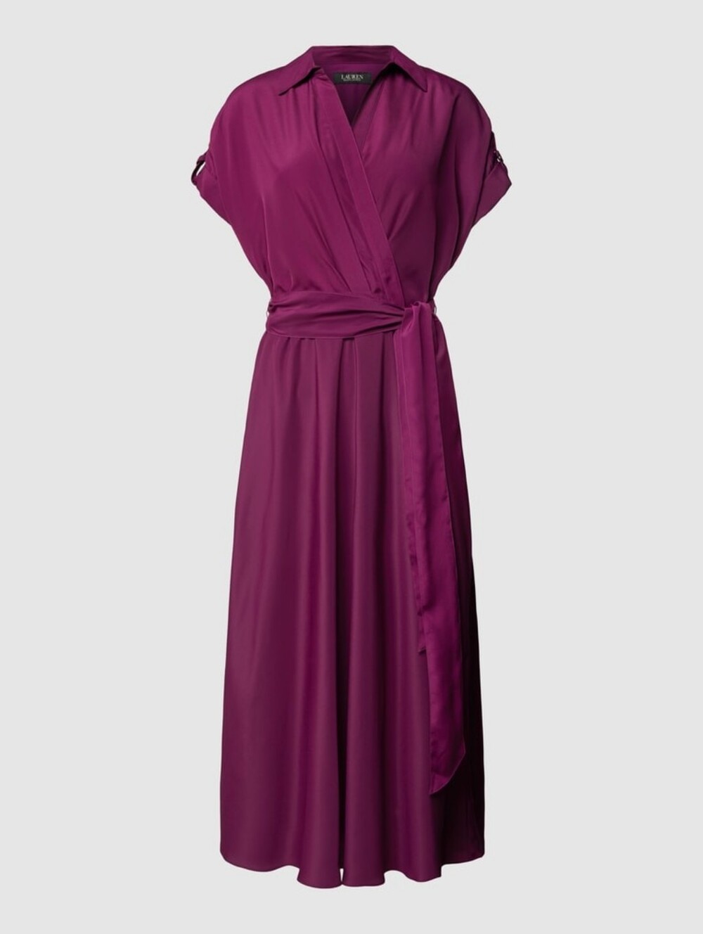 Ralph Lauren Fratillio Collared Surplice Midi Faux-Wrap Dress Magenta Sz 16 NWOT